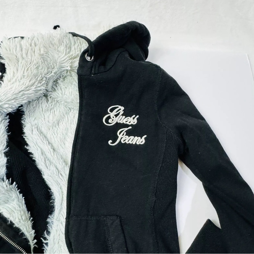 Guess Jeans ZipUp Hoodie Black Faux Fur Lined Y2K 90s Goth Grunge Bella Swan EMO